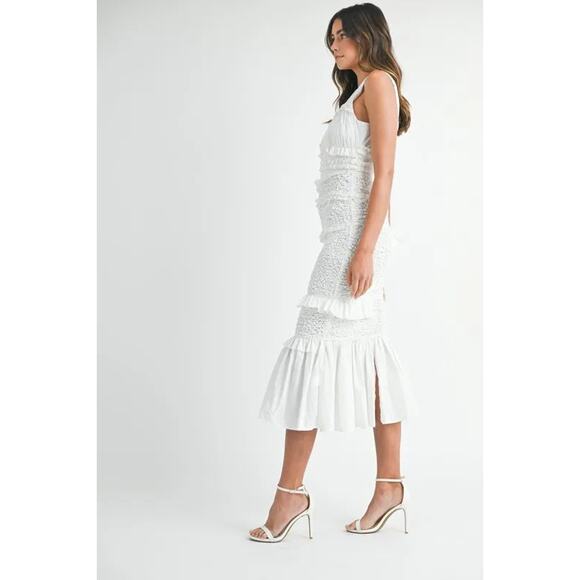 MABLE Ruffled Popcorn Smocked Mermaid Midi Dress - Picture 6 of 10